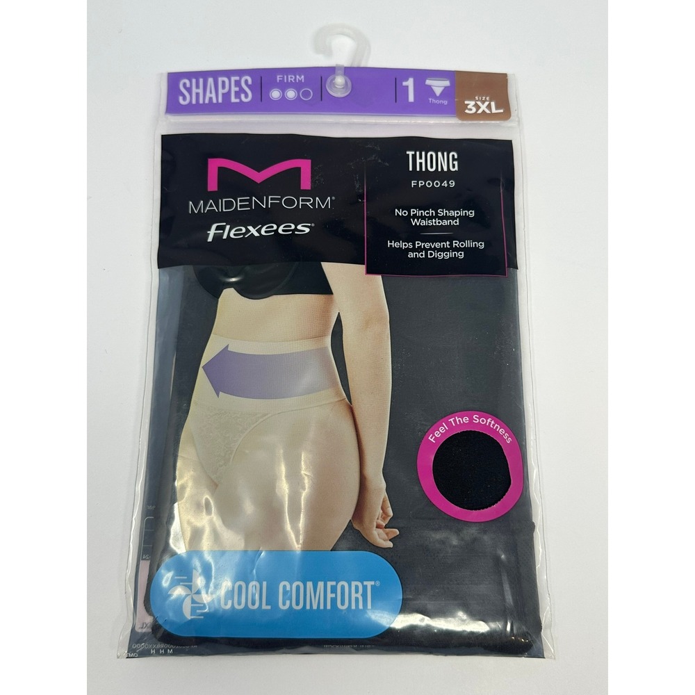 Maidenform Flexees Cool Comfort Thong Shapewear Black Lace‎ Firm Control 3XL A9